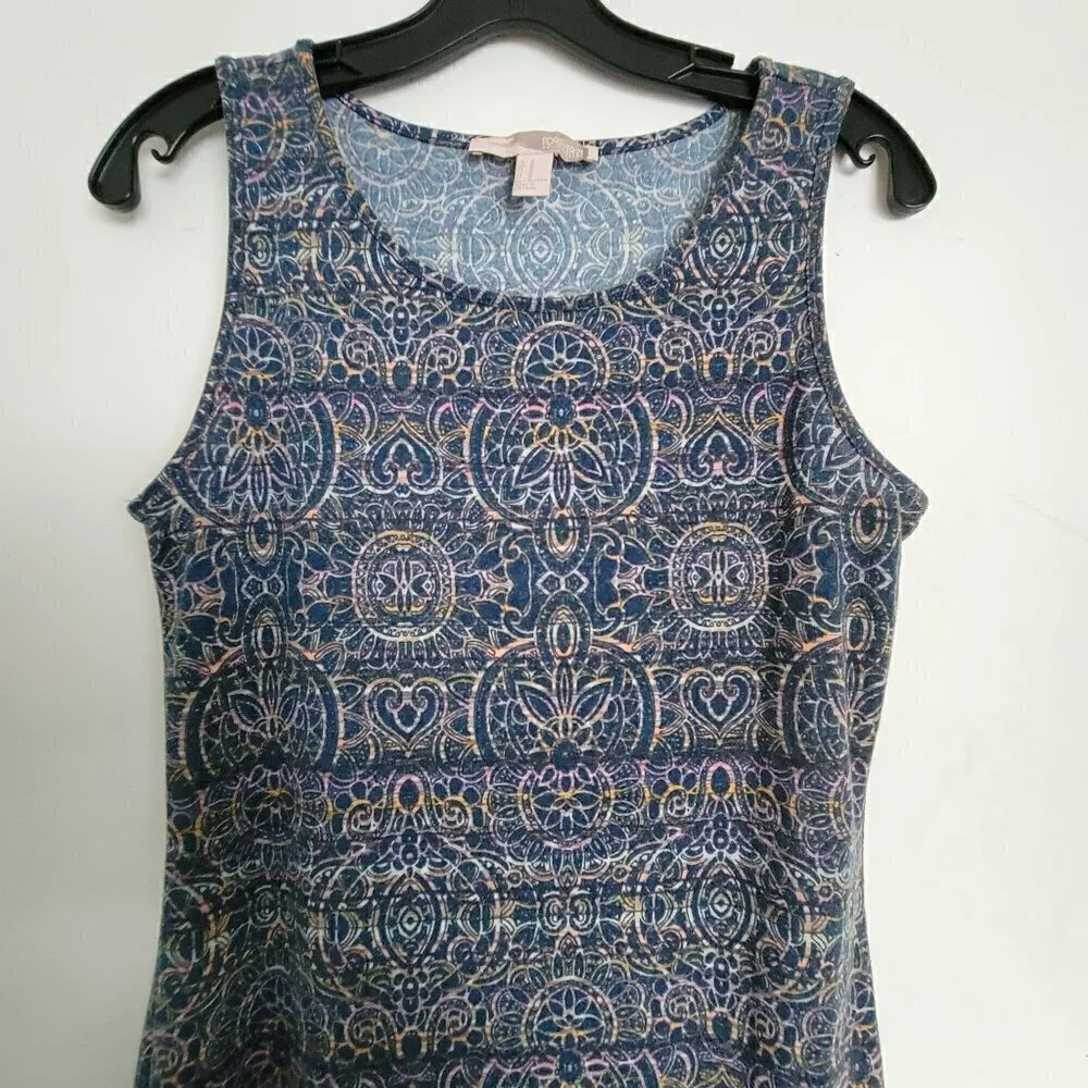 Forever 21 Blue Aztec Paisley Boho Sleeveless Midi Tank Sun Dress Size Medium